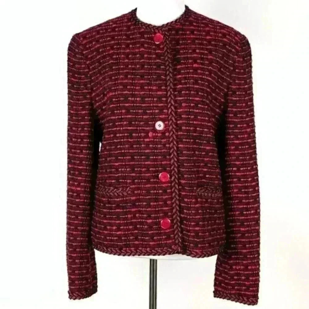 Bleyle blazer sz 10 red black woven 100% silk slub